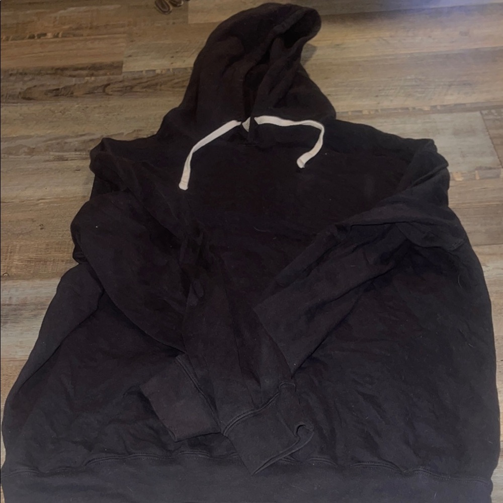 Cozy Black Hoodie with White Drawstrings